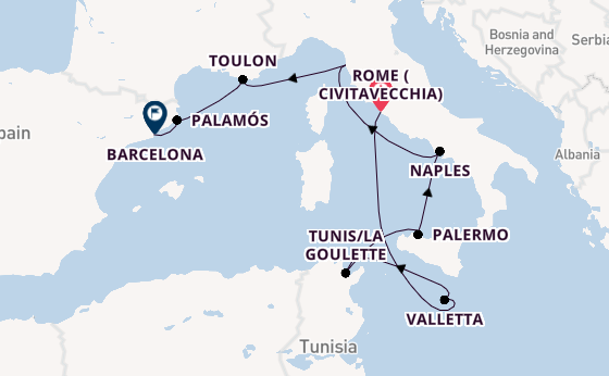Western Mediterranean from Rome (Civitavecchia), Italy with the Seven Seas Navigator