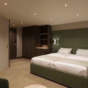 Come aboard the undefined and discover one of 68 cabin categories on a total of 12 decks that can accommodate 3013 passengers. Choose your dream cabin and feel at home on board the undefined!