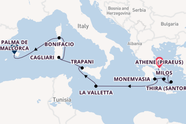 Middellandse Zee vanaf Athene (Piraeus), Griekenland met de MS EUROPA