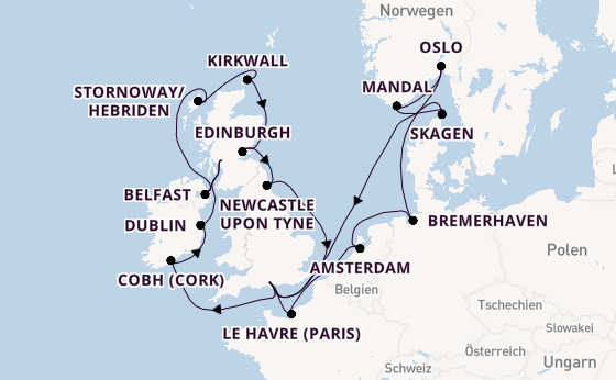 Britische Inseln ab Southampton, Großbritannien auf der Sonata (Oceania)