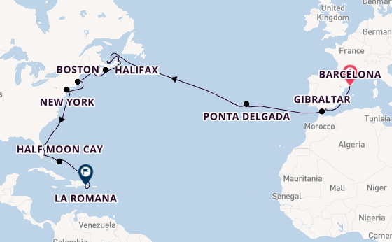 trans-Atlantisch vanaf Barcelona, Spanje met de Costa Fascinosa