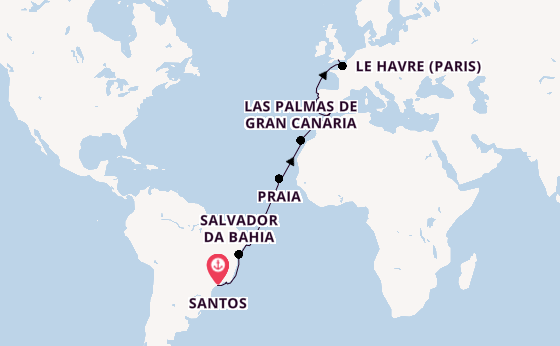 Transatlantic from Santos, Brazil with the Costa Diadema
