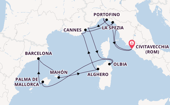 Westliches Mittelmeer ab Civitavecchia (Rom), Italien auf der EXPLORA I