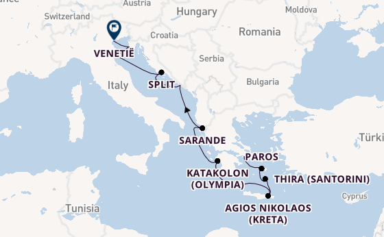 Oostelijke Middellandse Zee vanaf Athene (Piraeus), Griekenland met de Silver Shadow