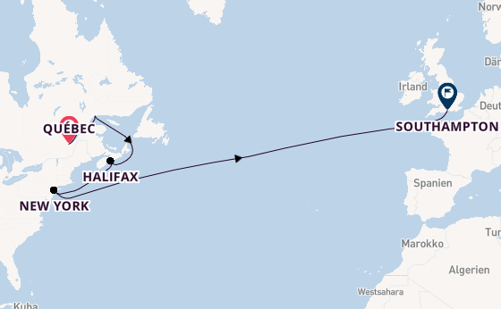 Transatlantik ab Québec, Kanada auf der Queen Mary 2