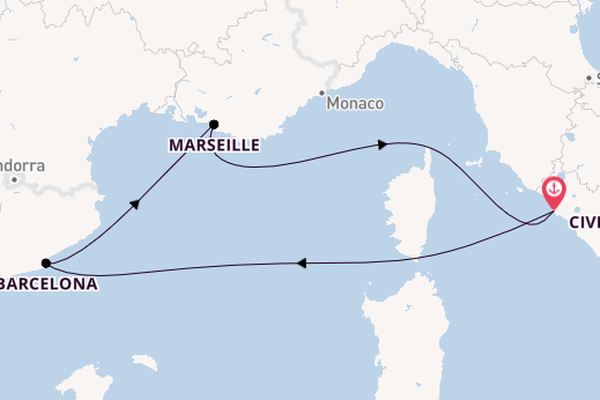 Western Mediterranean from Rome (Civitavecchia), Italy with the MSC Divina