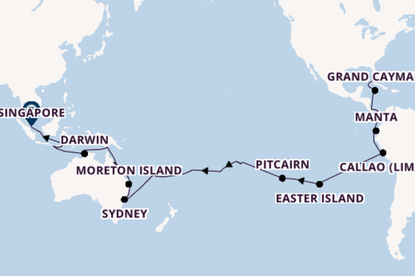 Journey from Fort Lauderdale (Port Everglades) to Singapore via Moreton Island