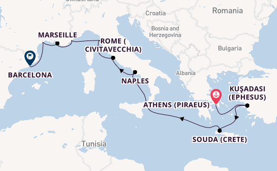 Mediterranean Sea from Athens (Piraeus), Greece with the Viking Vela