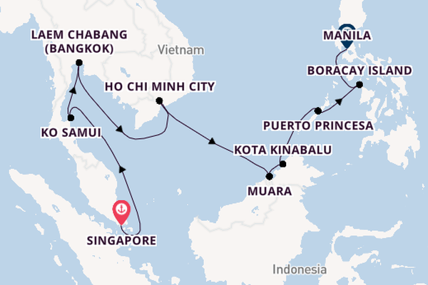 South East Asia from Singapore, Singapore with the Norwegian Sky