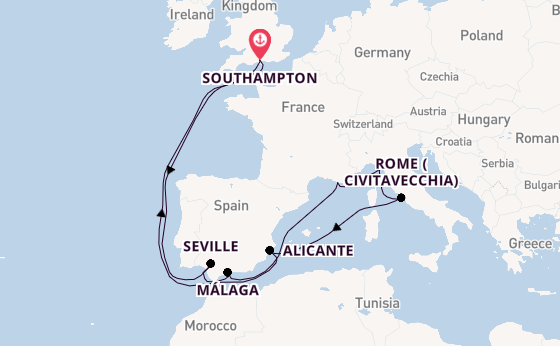 Western Mediterranean from Southampton, England with the Arvia