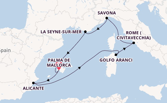 Western Mediterranean from Palma de Mallorca, Spain with the Costa Pacifica