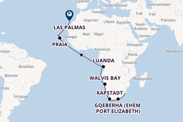 Südliches Afrika ab Durban, Südafrika auf der Amadea
