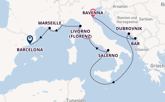 Westliches Mittelmeer ab Ravenna, Italien auf der Norwegian Viva