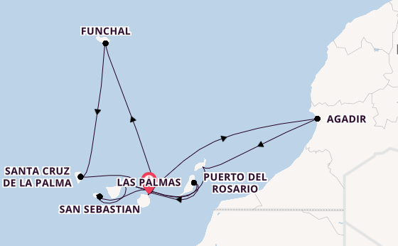 Canarische Eilanden vanaf Las Palmas, Gran Canaria, Spanje met de Mein Schiff 7