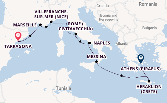 Western Mediterranean from Tarragona, Spain with the Viking Sea