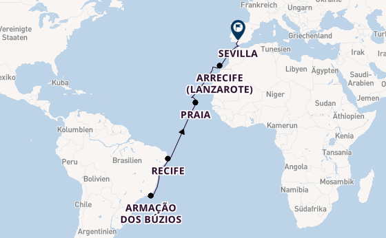 Transatlantik ab Rio de Janeiro, Brasilien auf der Seabourn Venture