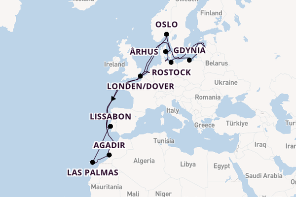 Canarische Eilanden vanaf Rotterdam, Nederland met de Nieuw Statendam