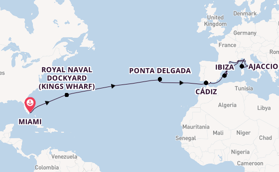 trans-Atlantisch vanaf Miami, Verenigde Staten met de Marina