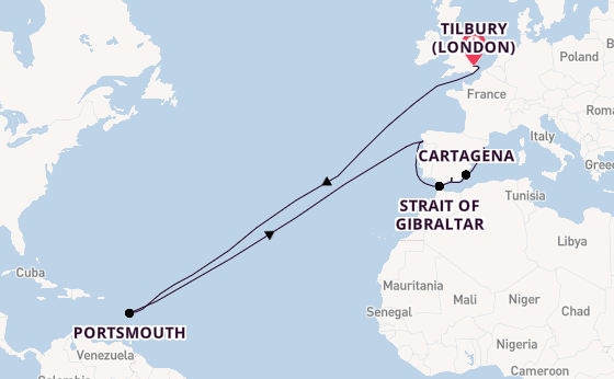 Western Mediterranean from Tilbury (London), England, United Kingdom with the Viking Vela