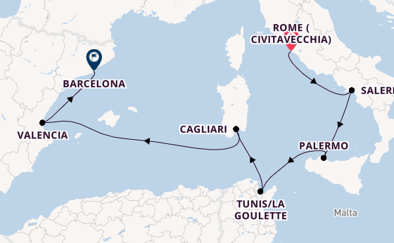 Western Mediterranean from Rome (Civitavecchia), Italy with the Viking Astrea