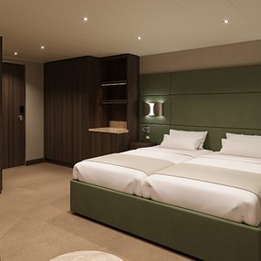 Come aboard the undefined and discover one of 68 cabin categories on a total of 12 decks that can accommodate 3013 passengers. Choose your dream cabin and feel at home on board the undefined!