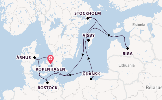 Oostzee vanaf Kopenhagen, Denemarken met de MSC Magnifica
