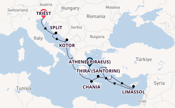 Oostelijke Middellandse Zee vanaf Triëst, Italië met de Enchanted Princess