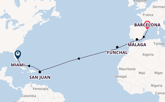Transatlantic from Barcelona, Spain with the Seven Seas Prestige