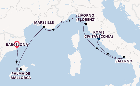Westliches Mittelmeer ab Barcelona, Spanien auf der Silver Ray