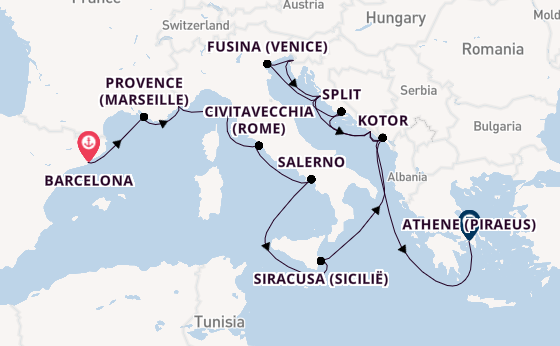 Middellandse Zee vanaf Barcelona, Spanje met de Azamara Onward