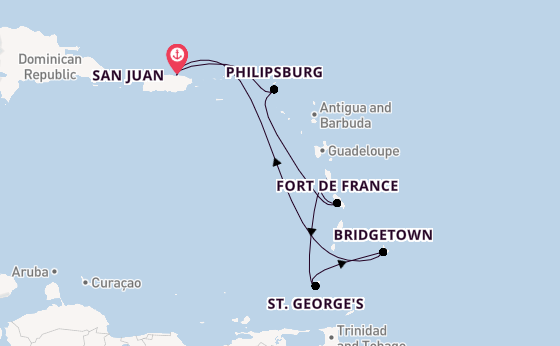 Caribbean vanaf San Juan, Puerto Rico met de Crown Princess