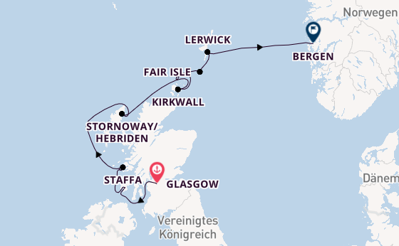 Schottland ab Glasgow, Schottland, Großbritannien auf der MS Spitsbergen