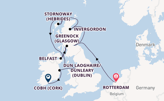 British Isles from Dover (London), United Kingdom with the Nieuw Statendam