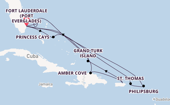 Caribbean from Fort Lauderdale (Port Everglades), Florida, USA with the Sun Princess