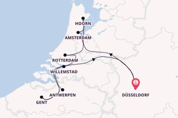 Rijn vanaf Düsseldorf, Duitsland met de Anesha