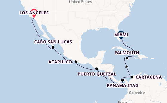 Midden-Amerika vanaf Los Angeles, Verenigde Staten met de Norwegian Bliss 