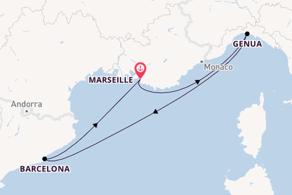 Westelijke Middellandse Zee vanaf Marseille, Frankrijk met de MSC World Europa