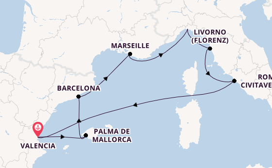 Westliches Mittelmeer ab Valencia, Spanien auf der MSC Sinfonia