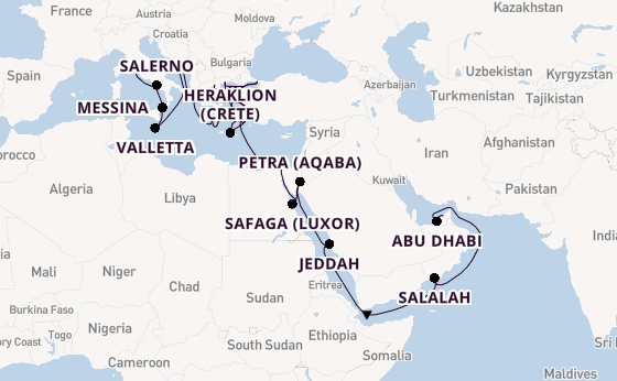Mediterranean from Dubai, United Arab Emirates with the Vista