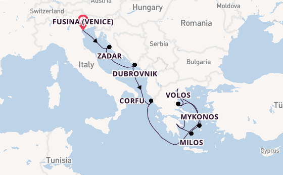 Oostelijke Middellandse Zee vanaf Fusina (Venice) met de EXPLORA II