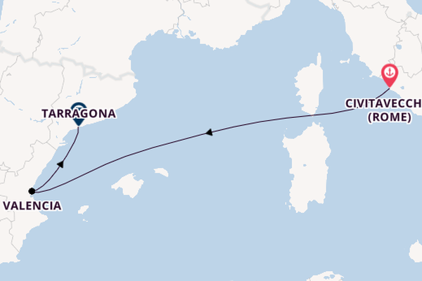 Westelijke Middellandse Zee vanaf Civitavecchia (Rome), Italië met de MSC Sinfonia
