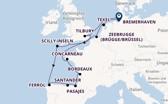 England ab Cuxhaven Steubenhöft auf der MS Deutschland