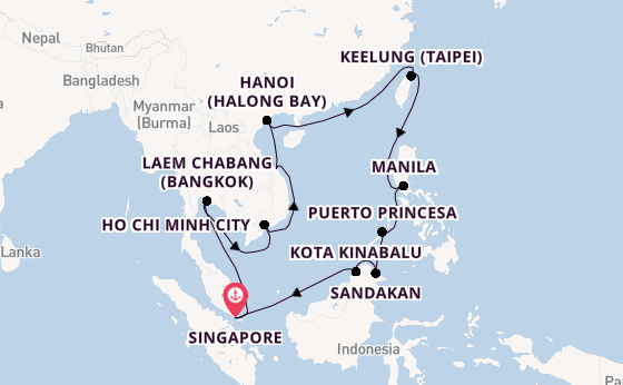 South East Asia from Singapore, Singapore with the Silver Muse