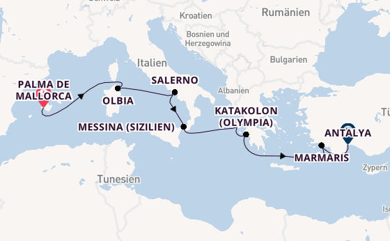 Mittelmeer ab Palma de Mallorca, Spanien auf AIDAblu