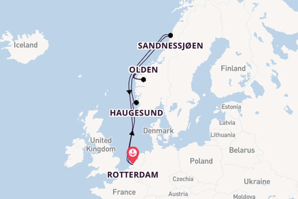 Noorwegen vanaf Rotterdam, Nederland met de Rotterdam
