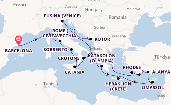 Mediterranean Sea from Barcelona, Spain with the Azamara Journey