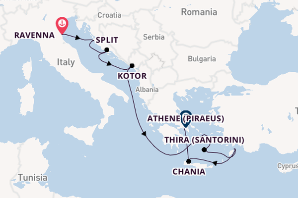 Oostelijke Middellandse Zee vanaf Ravenna, Italië met de Celebrity Eclipse
