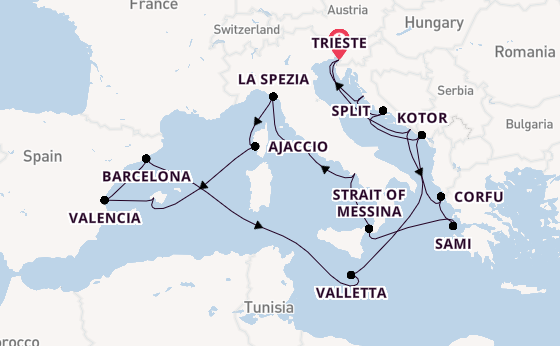 Mediterranean Sea from Trieste, Italy with the Queen Elizabeth