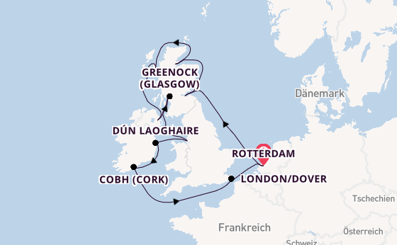 Britische Inseln ab Rotterdam, Niederlande auf der Nieuw Statendam