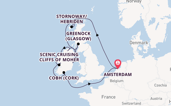 Britse Eilanden vanaf Amsterdam, Nederland met de Zuiderdam